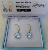 9ct gold sky blue topaz earrings 7.88 ct