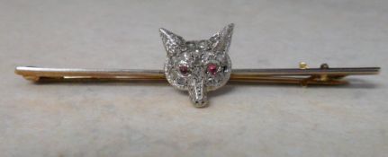 15ct gold and platinum fox mask brooch (