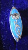 Art Nouveau silver & blue enamel brooch