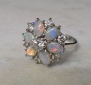 18ct white gold diamond and opal flower