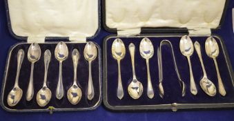 Cased set of silver teaspoons with sugar