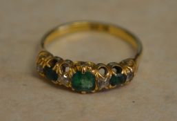 18ct gold emerald & old cut diamond ring