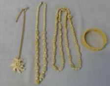 2 strings of antique ivory beads, antiqu