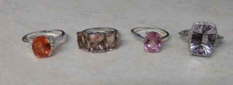 4 silver dress rings sizes M, N, L & M/N