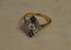 18ct gold Art Deco ring with sapphires a