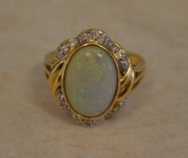 18ct gold opal & diamond ring, ring size