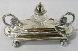 Silver plate inkwell stand