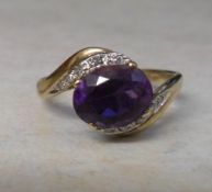 9ct gold amethyst & diamond chip ring si