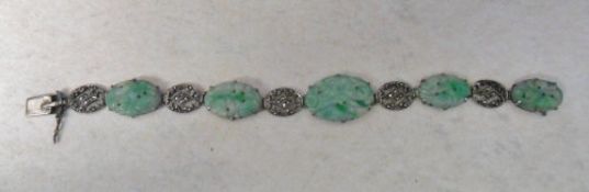 Jade and marcasite bracelet length 7"