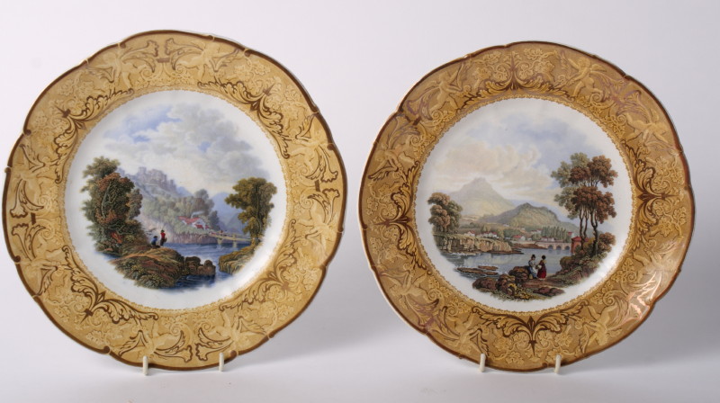 Two 19th Century Pratt ware plates with landscape decoration and figured borders