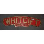 A replica brass "Whitgift" locomotive name plate