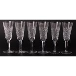 A set of six Waterford cut glass champagne flutes