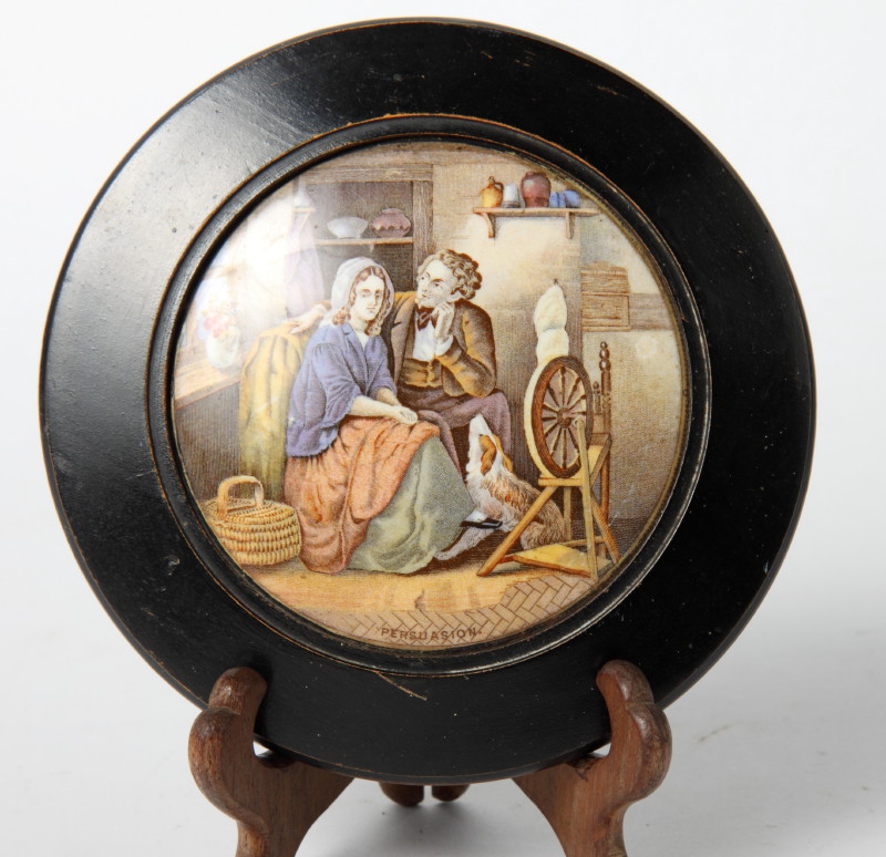 A 19th Century pot lid, "Persuasion", in ebonised frame