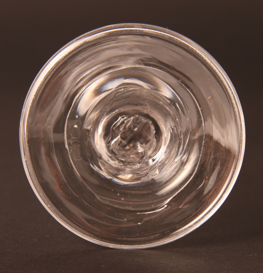 An 18th Century wheel engraved cordial glass with folded foot and five other glasses - Image 2 of 3