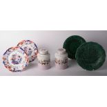 A pair of 19th Century continental porcelain floral decorated jars and covers, two Imari decorated