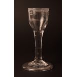 An 18th Century wheel engraved cordial glass with folded foot and five other glasses