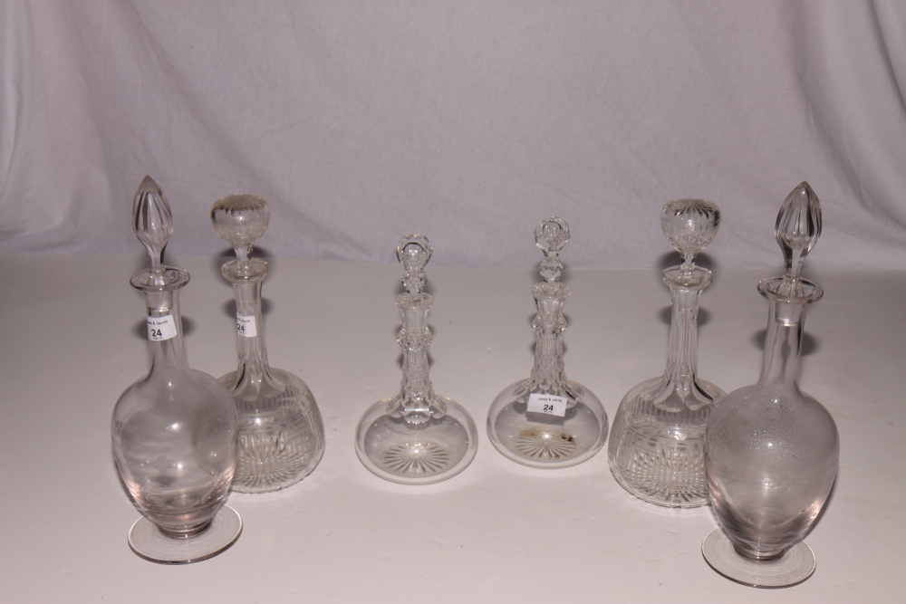 Three pairs of 19th Century decanters