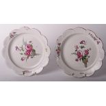 A pair of 19th Century floral decorated Delft plates with lobed edges, 8" dia