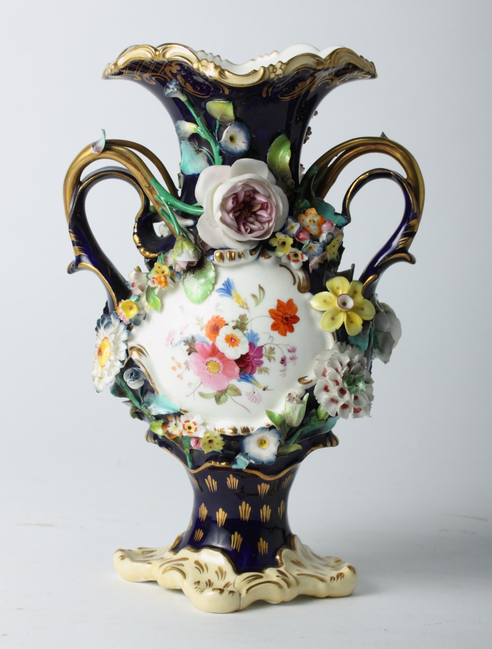 A pair of 19th Century blue and gilt decorated cabinet plates with hand-painted floral centres, a - Image 6 of 8