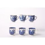 Three 18th Century Worcester tea cups with fishermen pattern, a contemporary Staffordshire tea cup