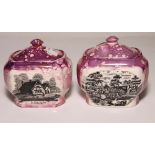 A pair of Sunderland lustre decorated sugar boxes and covers