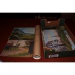 A number of unframed oil paintings, in box