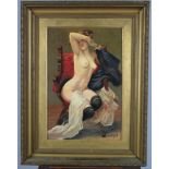 Henry Gsell: oil on canvas, nude seated on a chair, 18" x 12", in strip frame