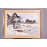 Pierre Jacob: oil on canvas, winter scene, 19 1/2" x 27 1/2", in linen lined frame