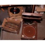 A HMV record player in wooden case and a quantity of 78 rpm records