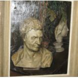 An oil painting, study of a Roman bust, 18" x 16", in cream frame