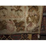A hand woven wall tapestry, bands of flowers and foliage, 108" x 68" approx (worn)