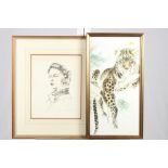 Annigoni: a limited edition print of Queen Elizabeth II and three framed colour prints of big cats