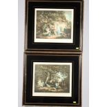 Morland: a pair of 19th Century coloured engravings, "Cottagers" and "Travellers", pencil signed P