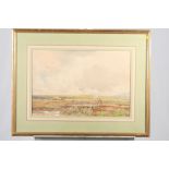 Claude Hayes: watercolour and body colours, harvest scene, 13 1/2" x 20", in wash line mount and