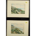 E S Weedon: a pair of watercolour and body colours, coastal scenes, 6 1/2" x 8 1/4", in ebonised