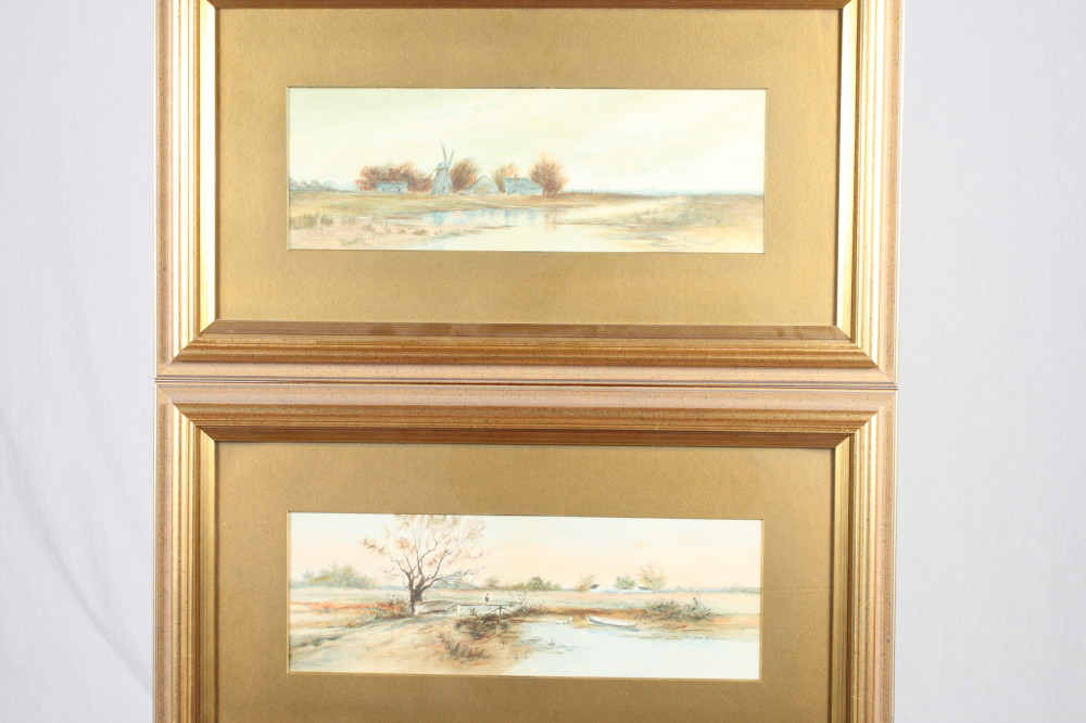 F S Stafford: a pair of Edwardian watercolours, river landscapes with windmill and figure, 5 1/2"