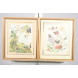 Marjorie Planey: a set of six coloured prints of flowers, in light wood frames