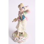 An S & H Derby figure of a girl with flowers, emblematic of Spring, on shell and scroll decorated