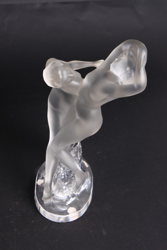 A Lalique glass sculpture, "Deux Danseurs", 10" high