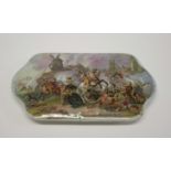 A 19th Century rectangular pot lid, continental battle scene, 5 1/2" wide