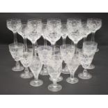 Two sets of diamond cut hock glasses and two other part sets of glasses