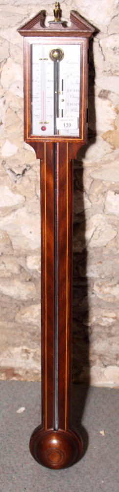 A Georgian design stick barometer in mahogany case