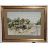 Alex Prowse: watercolours, view of Boulters Lock(?), 16" x 23", signed and dated 1981, in gilt