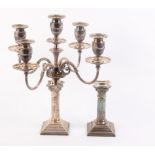 A plated five-light candelabra and a similar candlestick