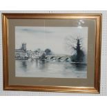 Alex Prowse: watercolours, view of Henley bridge, 19" x 29", signed, in gilt frame