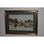 Alex Prowse: watercolours, view of Little Venice, 19" x 29", signed, in gilt frame