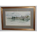 Alex Prowse: watercolours, view of Henley bridge, 16" x 23", signed and dated 1981, in gilt frame