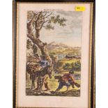 G Bickham: a coloured engraving, map of Hertfordshire, figures gathering firewood in foreground,