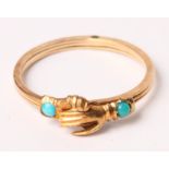 A Turkish 14ct gold and turquoise set "love" ring