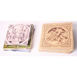 Four Minton tiles decorated scenes from Shakespeare, two Delft tiles and three others